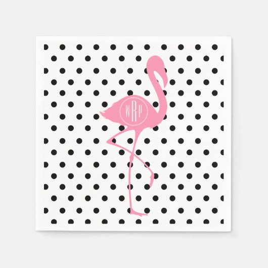 Monogram roze flamingo + zwarte polka dot servetten (Voorkant)