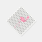 Monogram roze flamingo + zwarte polka dot servetten (Hoek)