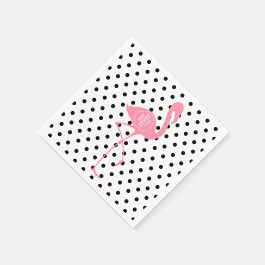 Monogram roze flamingo + zwarte polka dot servetten (Hoek)