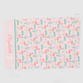 Monogram roze flamingos Green Palm Leaves Tropical Golfhanddoek (Horizontaal)