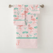 Monogram Roze Flamingo's Groene Palmbladeren Tropi Bad Handdoek (Insitu)