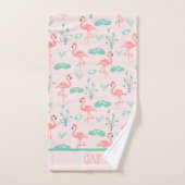 Monogram Roze Flamingo's Groene Palmbladeren Tropi Bad Handdoek (Handdoek)
