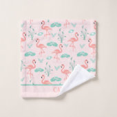 Monogram Roze Flamingo's Groene Palmbladeren Tropi Bad Handdoek (Wasdoekje)