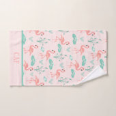 Monogram Roze Flamingo's Groene Palmbladeren Tropi Bad Handdoek (Handdoek)