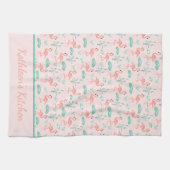 Monogram Roze Flamingo's Groene Palmbladeren Tropi Theedoek (Horizontaal)