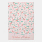 Monogram Roze Flamingo's Groene Palmbladeren Tropi Theedoek (Verticaal)