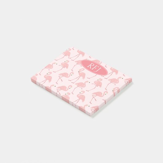 Monogram Roze Flamingos Post-it® Notes (Schuin)