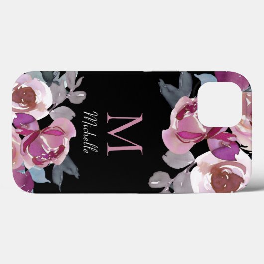 Monogram Roze Floral Case-Mate iPhone Case (Achterkant (horizontaal))