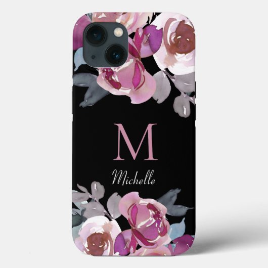 Monogram Roze Floral Case-Mate iPhone Case (Achterkant)