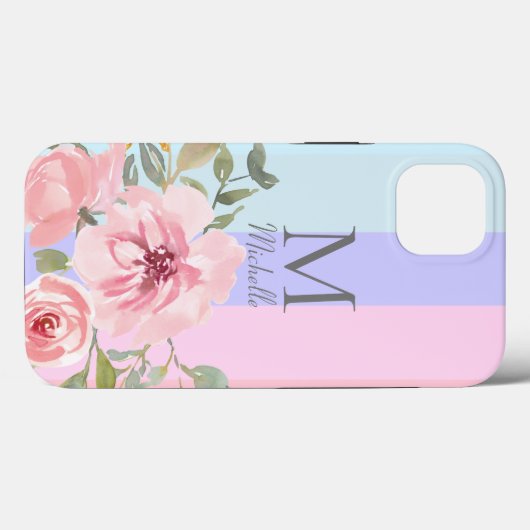 Monogram Roze Floral Case-Mate iPhone Case (Achterkant (horizontaal))