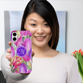 Monogram Roze Floral iPhone 16 Plus Hoesje