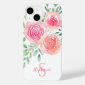 Monogram Roze Floral Case-Mate iPhone Case (Achterkant)