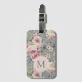 Monogram roze Floral en parells Girly Bagagelabel (Voorkant (verticaal))