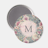 Monogram roze Floral en parells Girly Magneet (Voorkant / Achterkant)