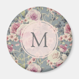 Monogram roze Floral en parells Girly Magneet