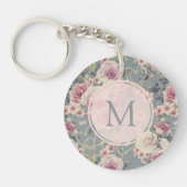 Monogram  roze Floral en parells Girly Sleutelhanger (Voorkant)