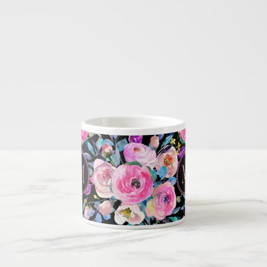 Monogram Roze Floral Espresso Kop (Voorkant)