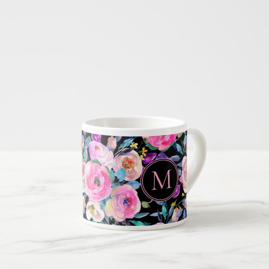 Monogram Roze Floral Espresso Kop (Voorkant rechts)