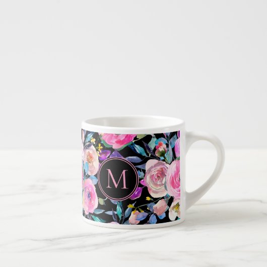 Monogram Roze Floral Espresso Kop (Rechts)