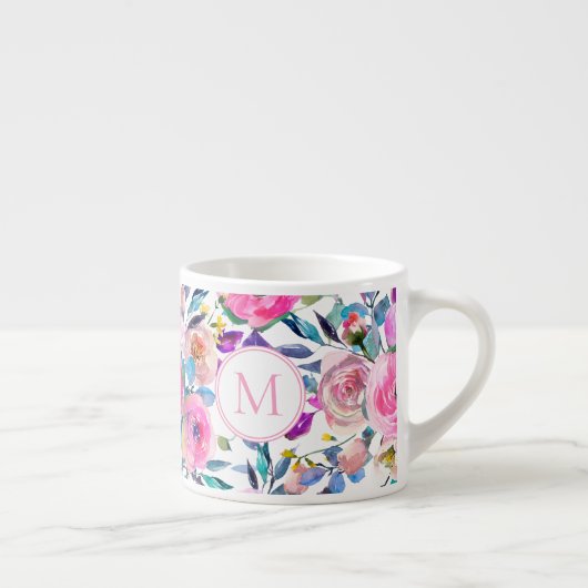 Monogram Roze Floral Espresso Kop (Rechts)