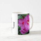 Monogram Roze Floral Foto Koffiemok (Voorkant rechts)