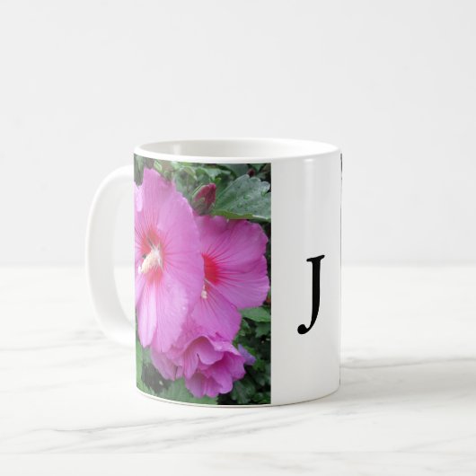 Monogram Roze Floral Foto Koffiemok (Voorkant links)