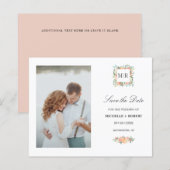 Monogram Roze Floral Foto Weddenschap BEWAART DE D (Voorkant / Achterkant)