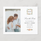 Monogram Roze Floral Foto Weddenschap BEWAART DE D (Voorkant)