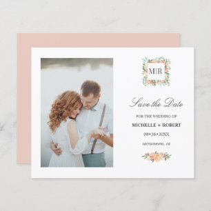 Monogram Roze Floral Foto Weddenschap BEWAART DE D