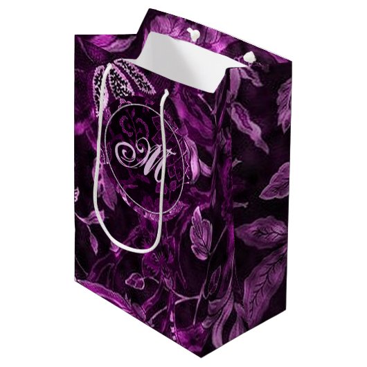 Monogram Roze  Floral GIft Bag Medium Cadeauzakje (Voorkant Gekanteld)