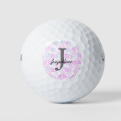 Monogram Roze Floral Golfballen (Voorkant)