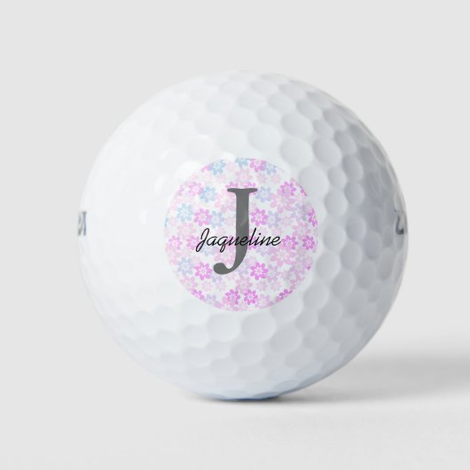 Monogram Roze Floral Golfballen (Voorkant)