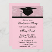 Monogram Roze Floral Graduation Party Kaart (Voorkant / Achterkant)