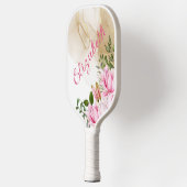 Monogram roze Floral Green Leaves Gold Swirl Women Pickleball Paddle (Links)