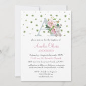Monogram roze Floral Greenery Baptism Girl Invita Kaart (Voorkant)