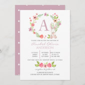 Monogram Roze Floral Greenery Baptism Girl Kaart (Voorkant / Achterkant)