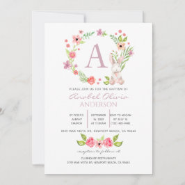 Monogram Roze Floral Greenery Baptism Girl Kaart