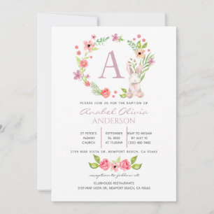 Monogram Roze Floral Greenery Baptism Girl Kaart