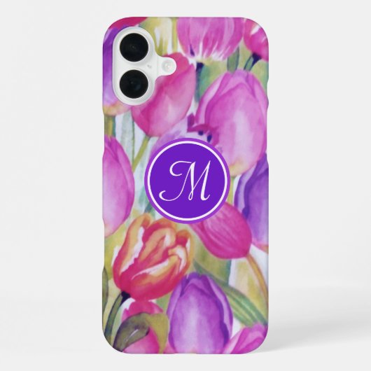 Monogram Roze Floral iPhone Hoesje (Achterkant)