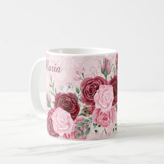 Monogram Roze Floral Koffiemok (Voorkant links)