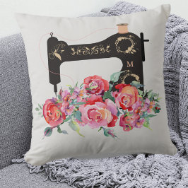 Monogram roze Floral  naaimachine Kussen