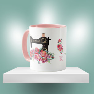 Monogram roze Floral naaimachine Mok