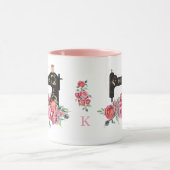 Monogram roze Floral  naaimachine Mok (Midden)