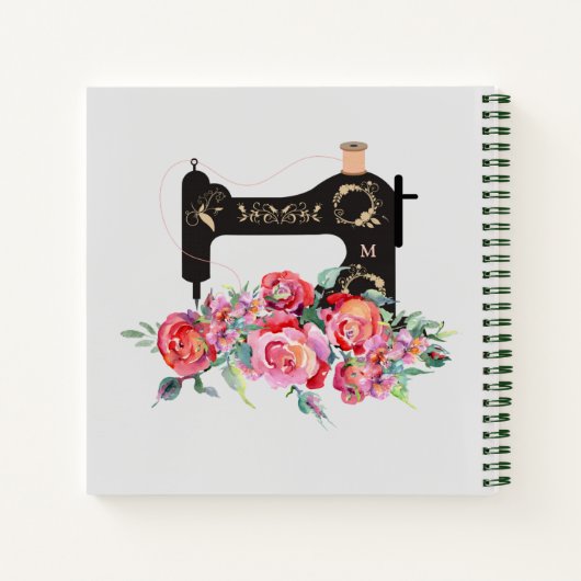 Monogram roze Floral  naaimachine Notitieboek (Achterkant)
