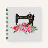 Monogram roze Floral  naaimachine Notitieboek (Voorkant)