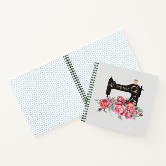 Monogram roze Floral  naaimachine Notitieboek (Binnen)