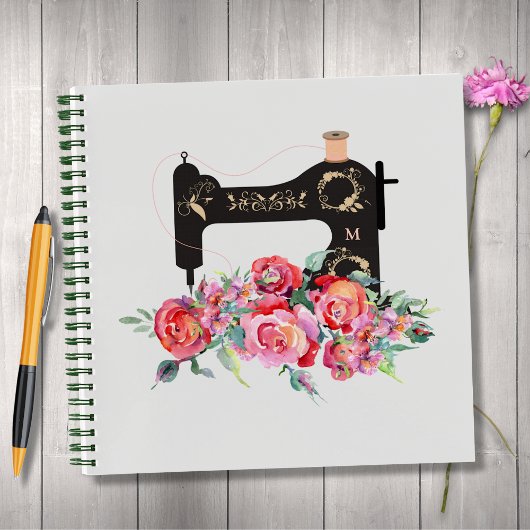 Monogram roze Floral  naaimachine Notitieboek