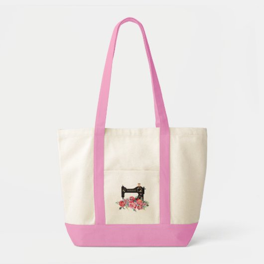 Monogram roze Floral  naaimachine Tote Bag (Voorkant)