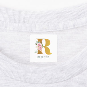 Monogram roze Floral Naam IJzer op Kleding Labels