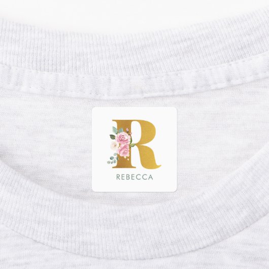 Monogram roze Floral Naam IJzer op Kleding Labels (Aangebracht)